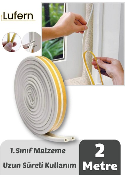2 Metre Beyaz Pvc Doğrama Kapı Pencere Soğuk Geçirmez Sızdırmaz Izolasyon Fitil Yapışkanlı 1x2=2 mt
