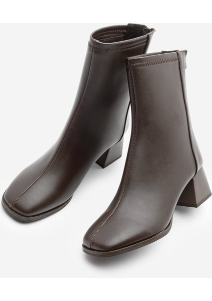 Shaxır Küt Burun Kalın Topuk Kadın Streç Bot
