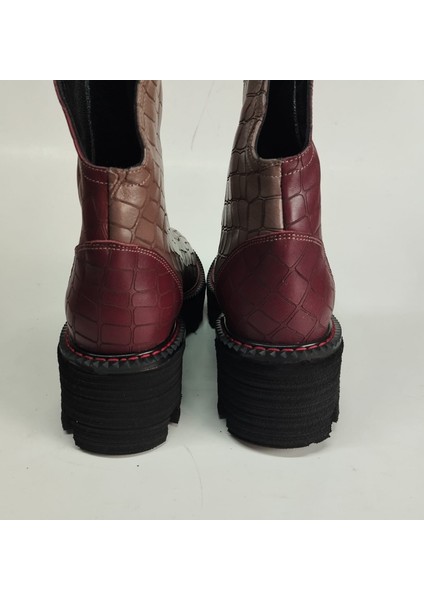 Kadın Hakiki Deri Vizon-Bordo Kroko Garnili Eva Taban Bot fırsatları