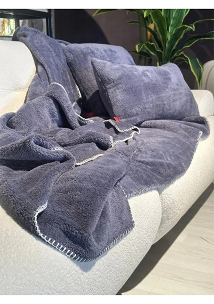 Wellsoft Tek Kişilik Tv Battaniye ve Kırlent Seti | Antrasit |150 x 200 cm