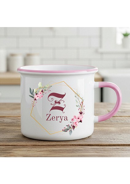 Isme ve Sevgililere Özel Enamel Pembe Kupa Bardak - Sevgililere Özel Kupa (Isim Için Mesaj Atınız)
