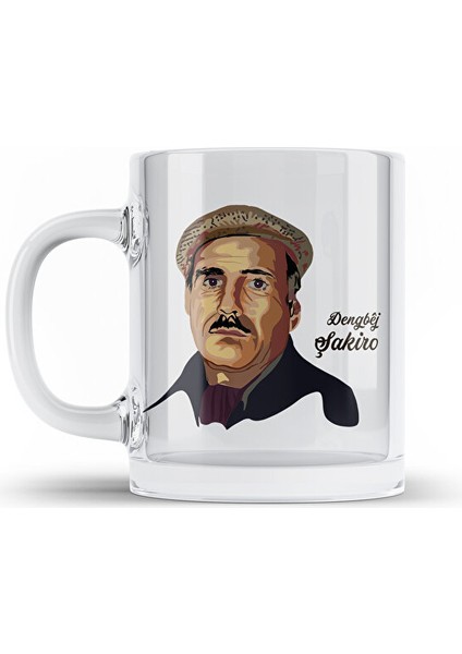 Dengbêj Şakiro Resimli Şeffaf Camlı Kupa Bardak - Dengbêj Şakiro Camlı Bardağı