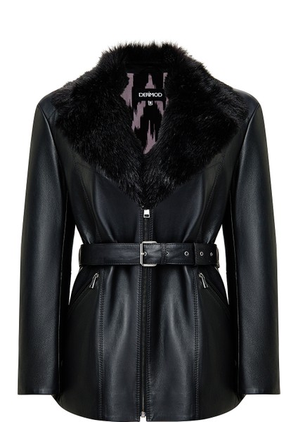 Scarlet Kadın Siyah Kürk Yaka Deri Mont 25WGD5621U5