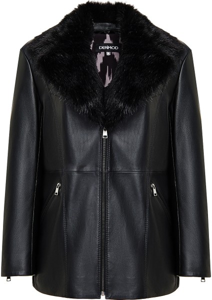 Scarlet Kadın Siyah Kürk Yaka Deri Mont 25WGD5621U5 fırsatları