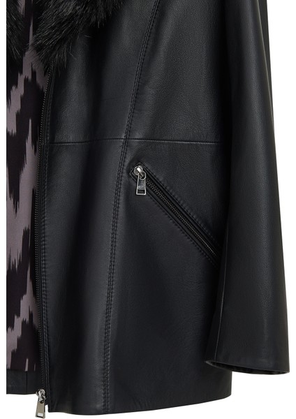 Scarlet Kadın Siyah Kürk Yaka Deri Mont 25WGD5621U5
