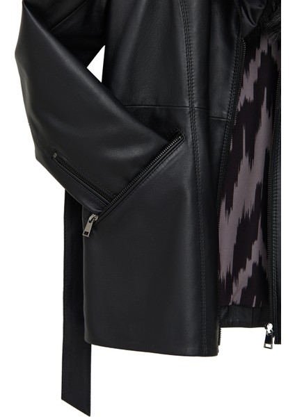 Scarlet Kadın Siyah Kürk Yaka Deri Mont 25WGD5621U5