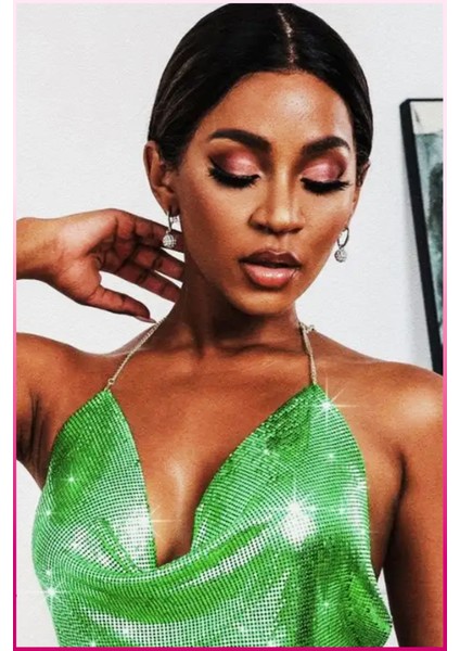 Kristal Taşlı Parlak Crop & Bluz Kolsuz Kayık Yaka Parti Plaj Büstiyer fırsatları