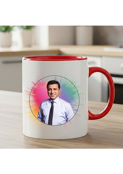 Selahattin Demirtaş Tasarımlı Kırmızı Renkli Kupa Bardağı - Selahattin Demirtaş Kırmızı Klasik Kupa