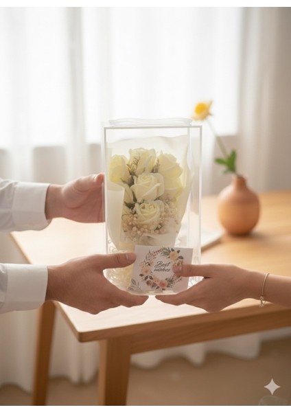 Kutulu 9 Kafalı Beyaz Gül Cipso Özel Gün ve Sevgiliye Hediye fırsatları