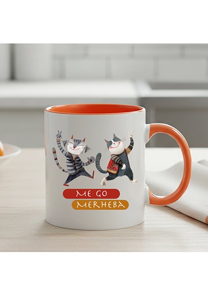 Kürtçe Me Go Merheba Tasarımlı Turuncu Renkli Kupa Bardağı - Me Go Merhaba Turuncu Kupa Bardak