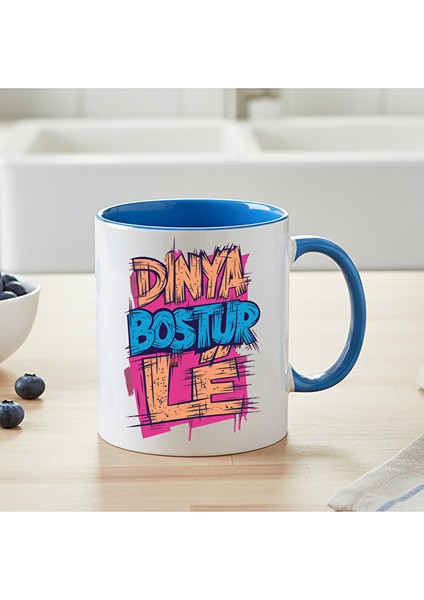 Dinya Boştur Lê Yazılı Mavi Renkli Kupa Bardağı - Dünya Boştur Lo Mavi Klasik Kupa Bardak