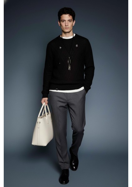 Erkek Oversize Desenli Triko Kazak Siyah fiyatları