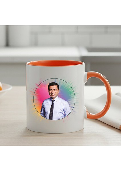 Selahattin Demirtaş Resimli Turuncu Renkli Kupa Bardağı - Selahattin Demirtaş Turuncu Klasik Kupa