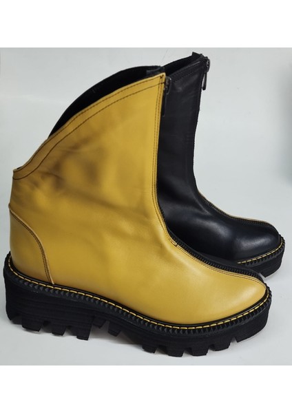 Kadın Hakiki Deri Sarı - Siyah Garnili Eva Taban Bot fiyatları