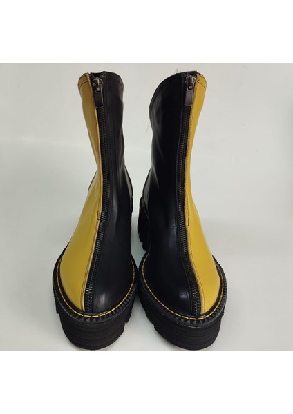 Kadın Hakiki Deri Sarı - Siyah Garnili Eva Taban Bot modelleri