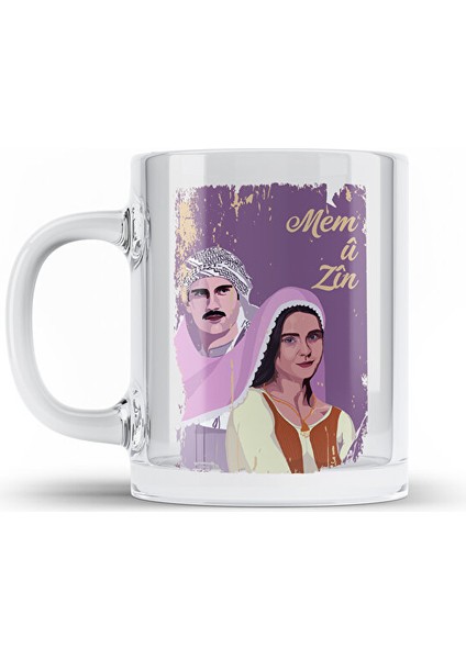Mem U Zin Sevgililere Özel Tu Tasarımlı Şeffaf Camlı Kupa Bardak - Mem Û Zin Camlı Bardağı