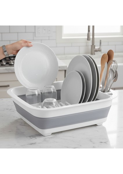 Katlanabilir Bulaşıklık Kurutmalık Tabaklık – Silikon Tezgah Üstü Yer Tasarruflu Mutfak Düzenleyici