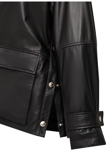 Fancy Kadın Siyah Devrik Yaka Oversize Deri Mont 25WGD5625U4 fırsatları