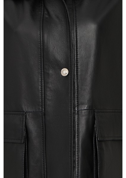 Fancy Kadın Siyah Devrik Yaka Oversize Deri Mont 25WGD5625U4 indirimleri