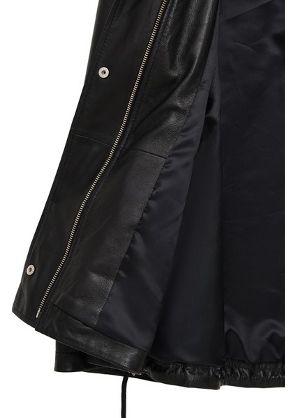 Fancy Kadın Siyah Devrik Yaka Oversize Deri Mont 25WGD5625U4