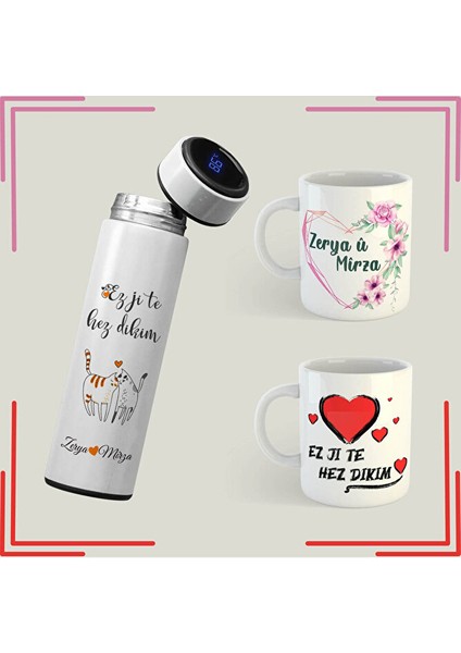 Sevgililere Isme Özel Kürtçe Kupa ve Termos - Ez Ji Te Hez Dikim Kupası (Isim Için Mesaj Atınız)