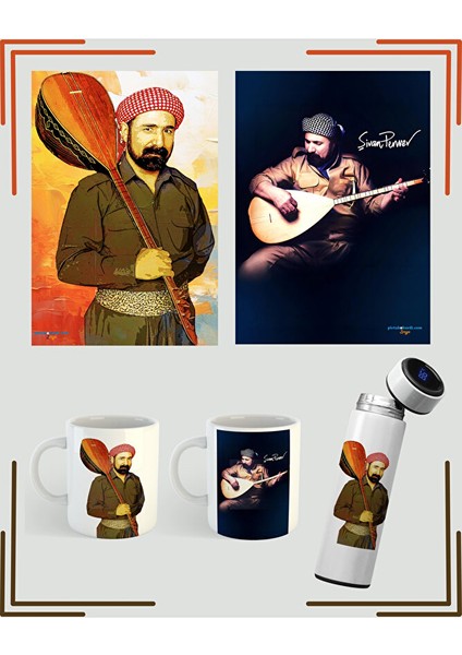 Şıvan Perwer Seti - Poster Termos Kupaya Şivan Perwer Seti - Şivan Perver Posteri Kupası Termosu