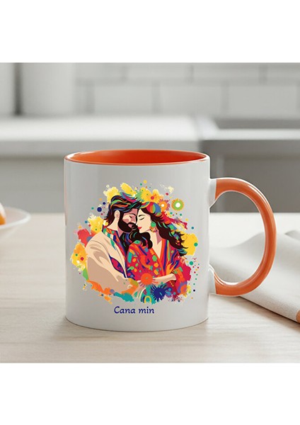 Mem U Zin Tasarımlı Kürtçe Cana Min Yazılı Turuncu Renkli Kupa Bardak - Cana Min Kupa Bardağı