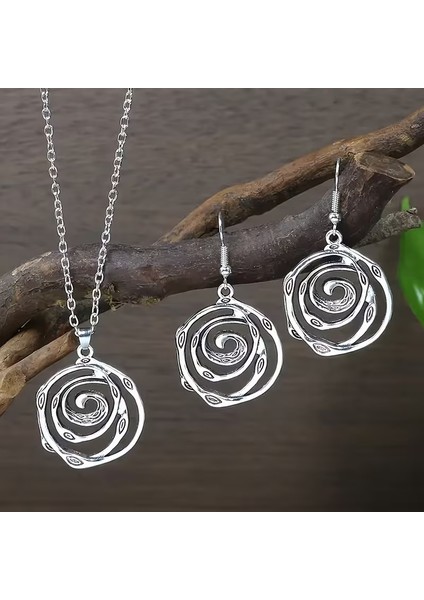 Retro Vintage Spiral Desenli Kolye ve Küpe Seti, 3 Parça fiyatları