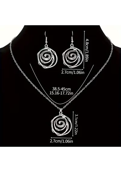 Retro Vintage Spiral Desenli Kolye ve Küpe Seti, 3 Parça modelleri