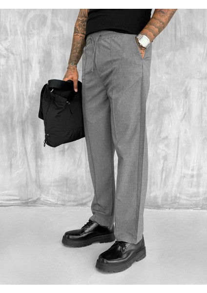 Erkek Beli Lastikli Baggy Pantolon Füme modelleri