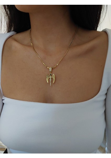 Kadın Melek Kanadı Gold Kolye