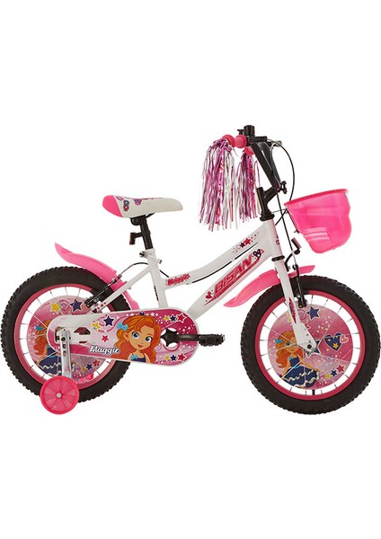 Maggie Çocuk Bisikleti 26 cm V Fren 16 Jant Vitessiz Beyaz Pembe