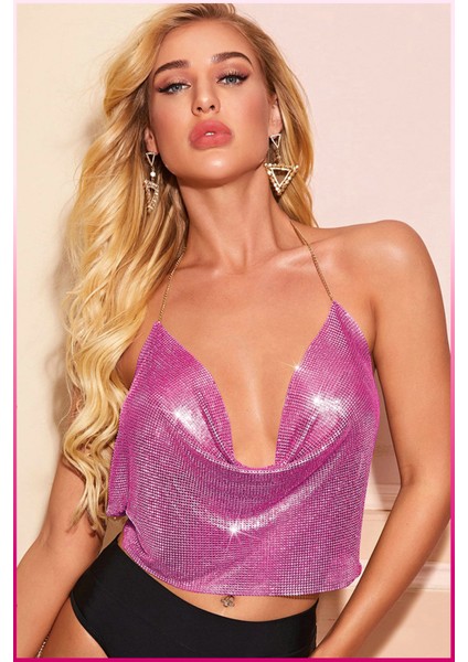 Kristal Taşlı Parlak Crop & Bluz Kolsuz Kayık Yaka Parti Plaj Büstiyer fiyatları