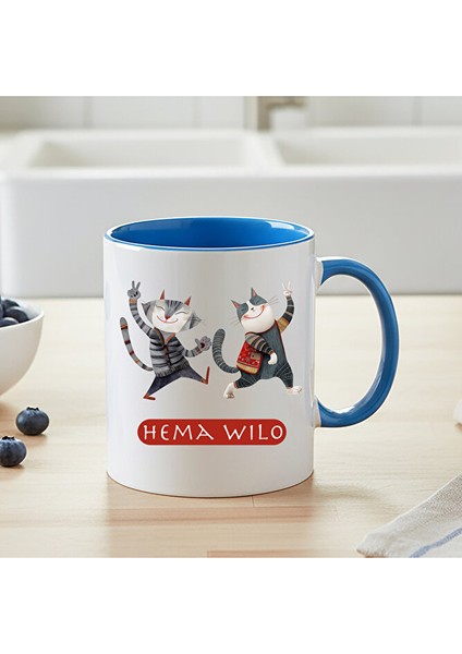 Kürtçe Mavi Renkli Hema Wilo Yazılı Kupa Bardağı - Hema Wilo Mavi Kupa Bardak