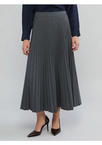 Classic Gri Beli Fermuarlı Pileli Etek modelleri