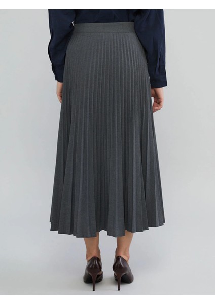 Classic Gri Beli Fermuarlı Pileli Etek fırsatları