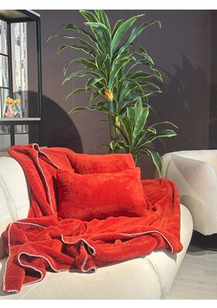 Wellsoft Tek Kişilik Tv Battaniye ve Kırlent Seti | Kiremit |150 x 200 cm fiyatları