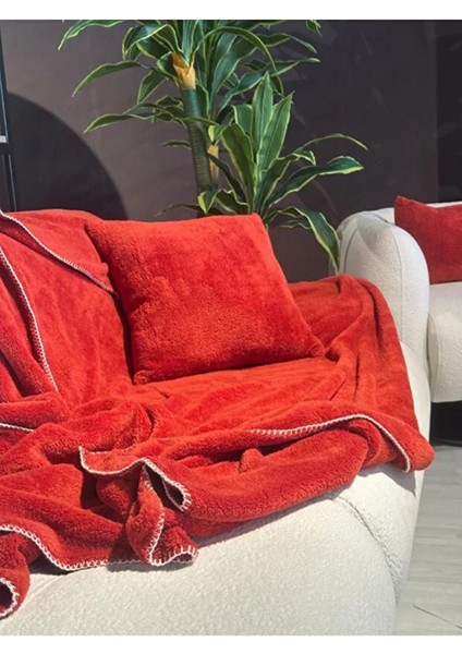 Wellsoft Tek Kişilik Tv Battaniye ve Kırlent Seti | Kiremit |150 x 200 cm fırsatları
