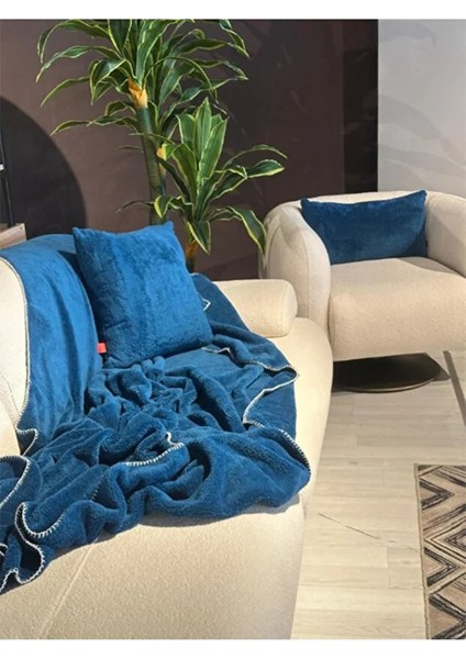 Wellsoft Tek Kişilik Tv Battaniye ve Kırlent Seti | Mavi |150 x 200 cm fırsatları
