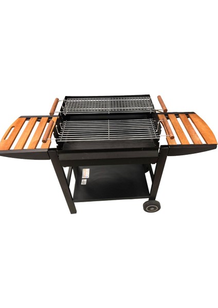 Büyük Boy Kömürlü Mangal – Çift Izgara, Tekerlekli, Ayarlanabilir Krom Izgara, Barbekü Mangal fırsatları
