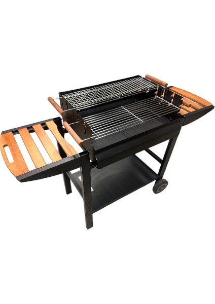 Büyük Boy Kömürlü Mangal – Çift Izgara, Tekerlekli, Ayarlanabilir Krom Izgara, Barbekü Mangal indirimleri