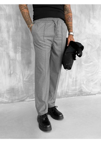 Erkek Beli Lastikli Baggy Pantolon Füme