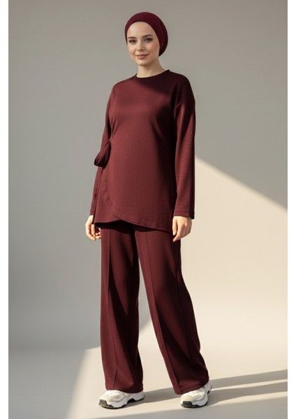 Bağcık Detay Tunik Pantolon Takım 2117 Bordo
