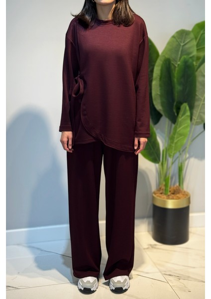 Bağcık Detay Tunik Pantolon Takım 2117 Bordo modelleri