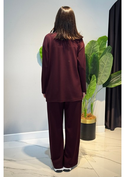Bağcık Detay Tunik Pantolon Takım 2117 Bordo fırsatları