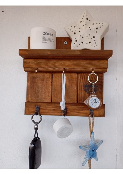 Ahşap Askılık Duvar Rafı Dekor Amaçlı Anahtarlık