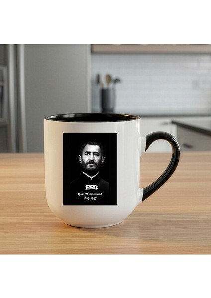 Qazi Muhammed Tasarımlı Elite Siyah Oval Kupa Bardak - Qazi Muhammet Siyah Beyaz Kupası