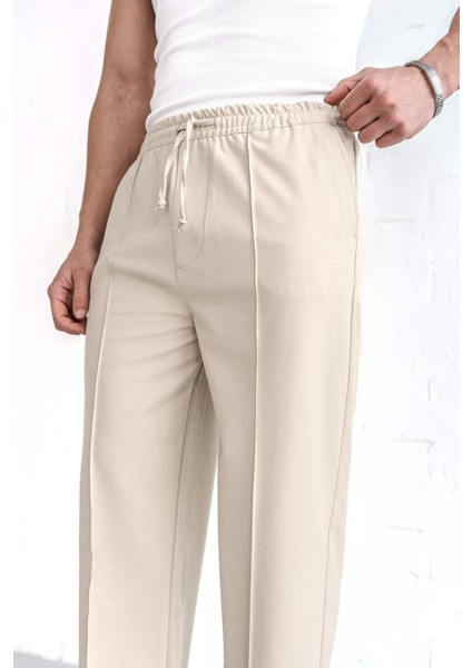 Erkek Beli Lastikli Baggy Pantolon Krem fiyatları