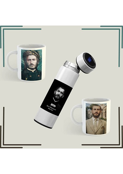 Qazi Muhammed Seti - Qadi Muhammed Kupa ve Bardak - Qazi Muhammed Resimli Kupa Termos Seti