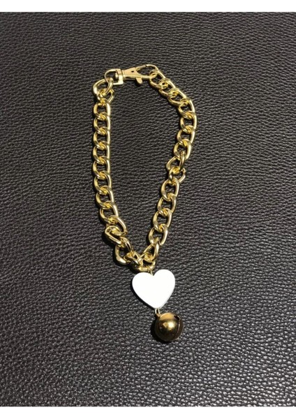 Kedi Tasması Kedi Kolyesi Gold Ayarlanabilir Tasma Çıngıraklı Kalpli